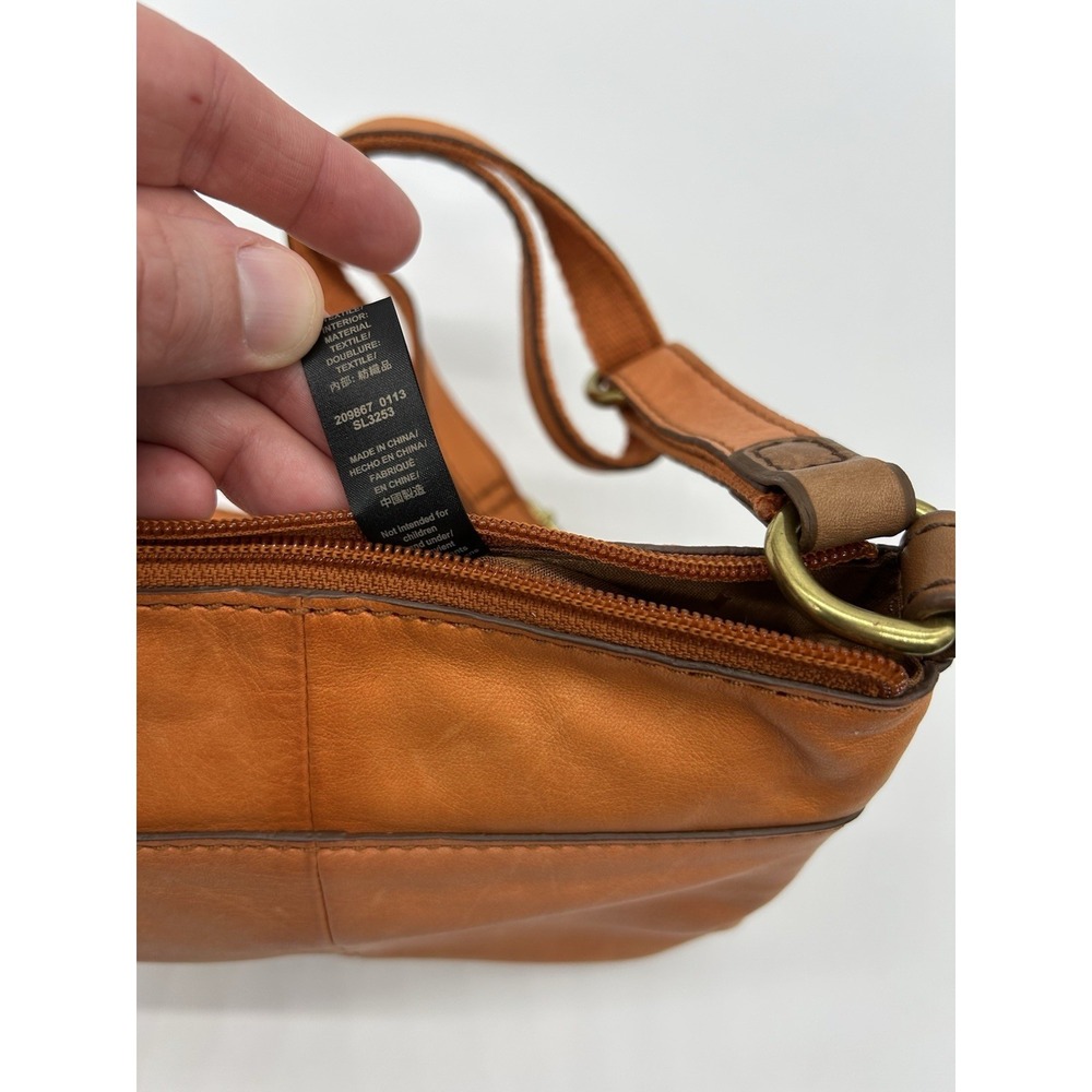 Vintage Fossil Leather Crossbody Bag Orange Pebbled Square Multi Zip Boho Hippie - Picture 9 of 10